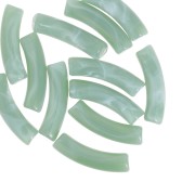 Perles tube incurvé 32x8 mm en acrylique transparent - Marbré Vert sauge x6