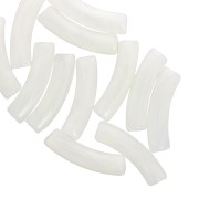 Perles tube incurvé en acrylique transparent 32x8 mm - Marbré Blanc x6