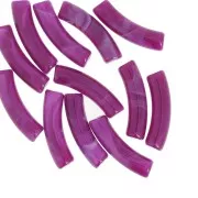Perles tube incurvé en acrylique transparent 32x8 mm - Marbré Prune x6