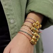 Cordon en coton tressé et fil métallisé 1.5 mm Vieux rose - Gris - Rose - Doré x1m