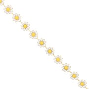 Chaîne Fantaisie marguerite résine époxy 10 mm Acier inox Doré - Blanc-Jaune x20cm