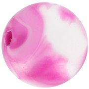 Perles rondes 12 mm en acrylique - Marbré Blanc - Fuchsia x10