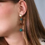 Perles rondes 12 mm en acrylique - Marbré Blanc - Turquoise x10