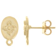 Clous d'oreilles ovale 13x8 mm motif fleur avec anneau fermé - Doré à l'or fin x2