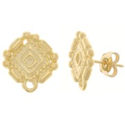 Clous d'oreilles style Aztèque 17x15.5 mm avec anneau fermé - Doré à l'or fin x2