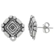 Clous d'oreilles style Aztèque 17x15.5 mm avec anneau fermé - Argenté vieilli x2