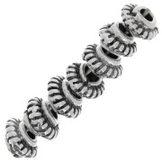 Perles rondelles striées 6 mm - Argenté vieilli x6