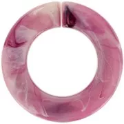 Maillon rond plat en acrylique 31.5 mm - Marbré Framboise - Blanc x1