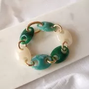 Maillon grain de café en acrylique 32x23 mm - Marbré Vert d'eau x1