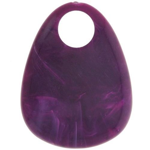 Pendentif goutte en acrylique 38x29 mm - Marbré Prune x1