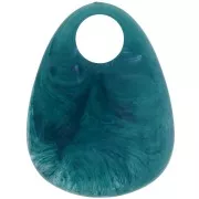 Pendentif goutte en acrylique 38x29 mm - Marbré Bleu pétrole x1