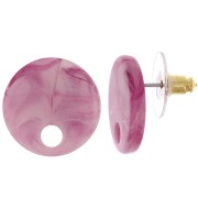Clous d'oreilles ronds 18 mm en acrylique - Marbré Framboise - Blanc x2