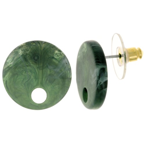 Clous d'oreilles ronds 18 mm en acrylique - Marbré Vert foncé x2