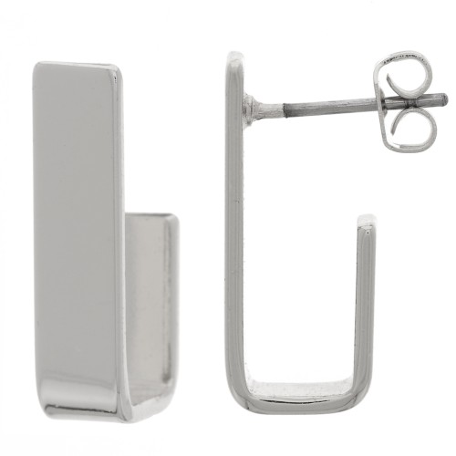 Clous d'oreilles rectangle 19x5 mm - Rhodié x2