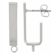 Clous d'oreilles rectangle 22x3.6 mm avec un anneau fermé - Rhodié x2