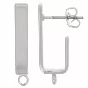 Clous d'oreilles rectangle 22x3.6 mm avec un anneau fermé - Rhodié x2