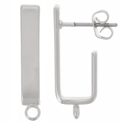 Clous d'oreilles rectangle 22x3.6 mm avec un anneau fermé - Rhodié x2
