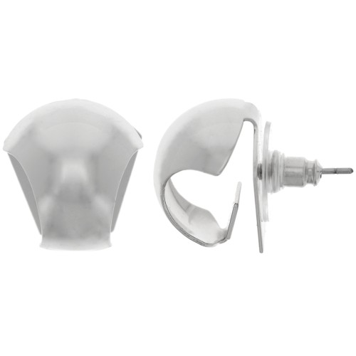 Clous d'oreilles bombés - créoles à plier - 17x16 mm - Rhodié x2