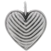 Pendentif coeur strié 24x20 mm - Placage Argent fin vieilli x1