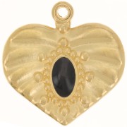 Pendentif coeur effet plissé 26 mm avec résine époxy - Doré à l'or fin - Noir x1