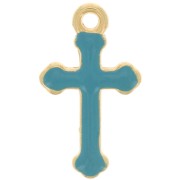 Breloque croix 19x11 mm en résine époxy - Doré à l'or fin - Turquoise x1|raw }}