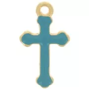 Breloque croix 19x11 mm en résine époxy - Doré à l'or fin - Turquoise x1