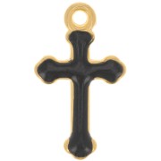 Breloque croix 19x11 mm en résine époxy - Doré à l'or fin - Noir x1|raw }}
