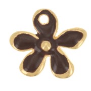 Breloque fleur 12.5x14 mm en résine époxy - Doré à l'or fin - Marron foncé x1