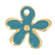 Breloque fleur 12.5x14 mm en résine époxy - Doré à l'or fin - Turquoise x1