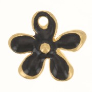 Breloque fleur 12.5x14 mm en résine époxy - Doré à l'or fin - Noir x1
