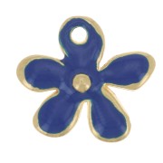 Breloque fleur 12.5x14 mm en résine époxy - Doré à l'or fin - Bleu foncé x1