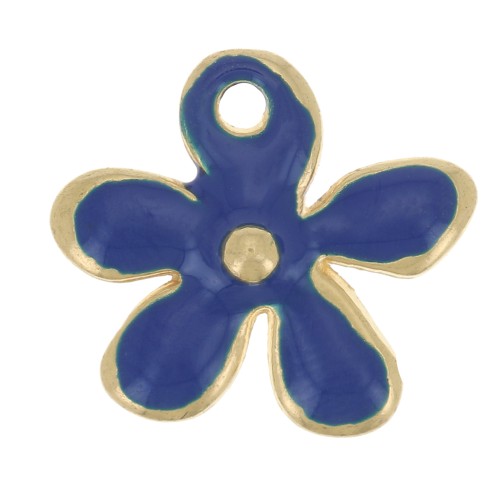 Breloque fleur 12.5x14 mm en résine époxy - Doré à l'or fin - Bleu foncé x1