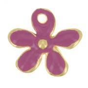 Breloque fleur 12.5x14 mm en résine époxy - Doré à l'or fin - Fuchsia x1|raw }}