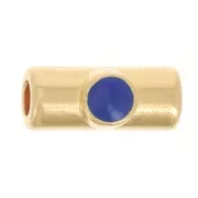Perle tube 10x4 mm avec résine époxy - Doré à l'or fin - Bleu foncé x1