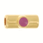 Perle tube 10x4 mm avec résine époxy - Doré à l'or fin - Fuchsia x1