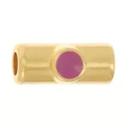 Perle tube 10x4 mm avec résine époxy - Doré à l'or fin - Fuchsia x1