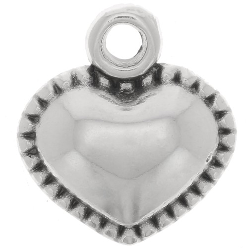 Breloque coeur bombé 13x12 mm - Placage Argent fin vieilli x1
