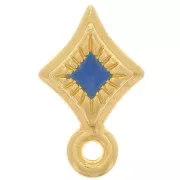 Poussoir losange attache breloque 13x8 mm et résine époxy - Doré à l'or fin - Bleu