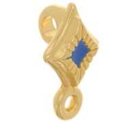 Poussoir losange attache breloque 13x8 mm et résine époxy - Doré à l'or fin - Bleu