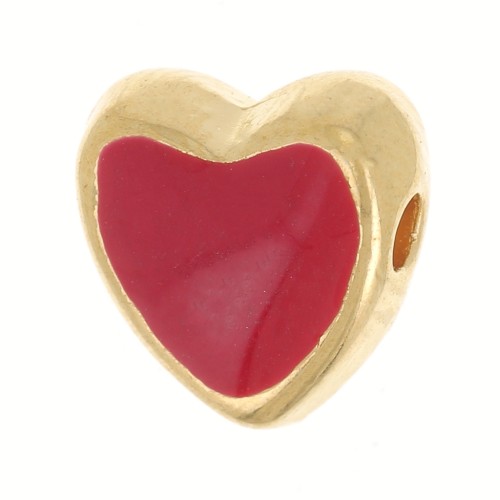 Perle coeur avec résine époxy 9 mm - Doré à l'or fin - Rouge x1