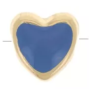 Perle coeur avec résine époxy 9 mm - Doré à l'or fin - Bleu foncé x1