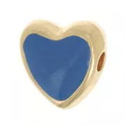 Perle coeur avec résine époxy 9 mm - Doré à l'or fin - Bleu foncé x1
