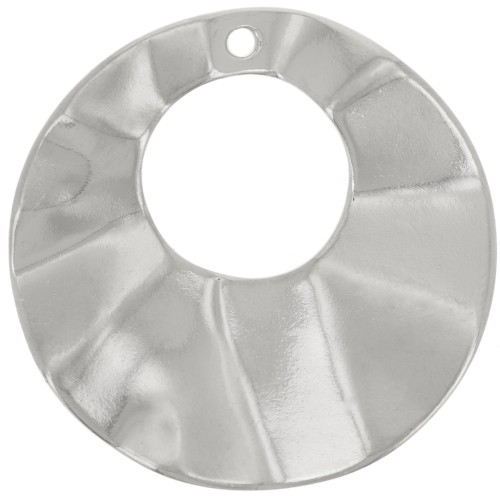 Pendentif rond évidé effet plissé 33 mm - Placage Argent fin vieilli x1