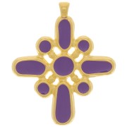 Pendentif croix 42x35 mm avec résine époxy - Doré à l'or fin - Violet x1
