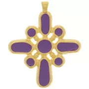 Pendentif croix 42x35 mm avec résine époxy - Doré à l'or fin - Violet x1