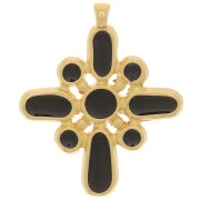 Pendentif croix 42x35 mm avec résine époxy - Doré à l'or fin - Noir x1|raw }}
