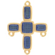 Pendentif croix chandelier 36x27.5 mm 3 anneaux & résine époxy Doré Or fin - Bleu|raw }}