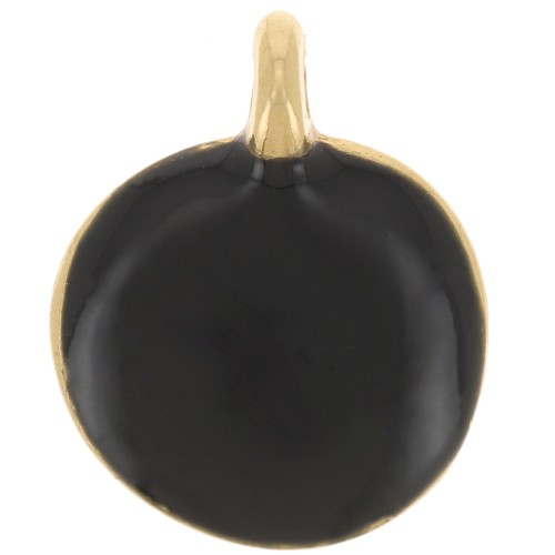 Breloque ronde irrégulière 12 mm en résine époxy - Doré à l'or fin - Noir x1