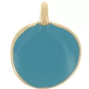 Breloque ronde irrégulière 12 mm en résine époxy - Doré à l'or fin - Turquoise x1
