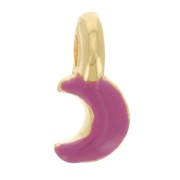 Mini breloque lune 7x3 mm en résine époxy - Doré à l'or fin - Fuchsia x1|raw }}